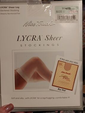 NWT Nice Touch Sheer Leg Gartered Sz C White Thigh High Stockings